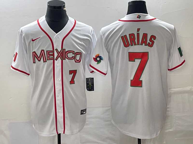 Men%27s Mexico Baseball #7 Julio Urias Number NEW 2023 White World Classic Stitched Jersey